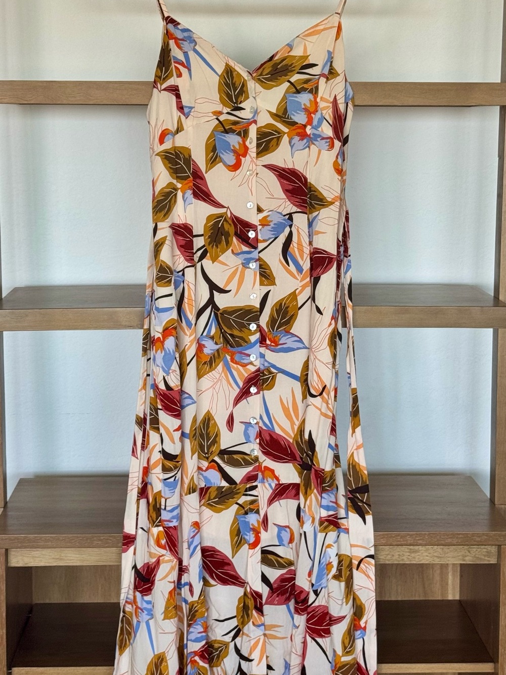 l*space Cream Floral Button-Front Maxi Dress with Blue and Rust Accents